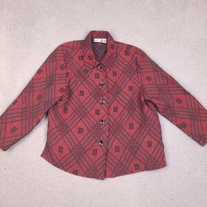 APPARENZA Jacket‎ Blazer Womens 1X Red Black Textured Button Front